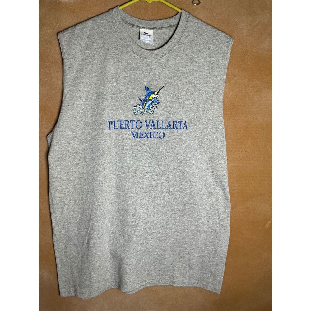 YAZBEK Puerto Vallarta Mexico Sleeveless T-Shirt Graphic Print Gray Size L‎ - Picture 2 of 9